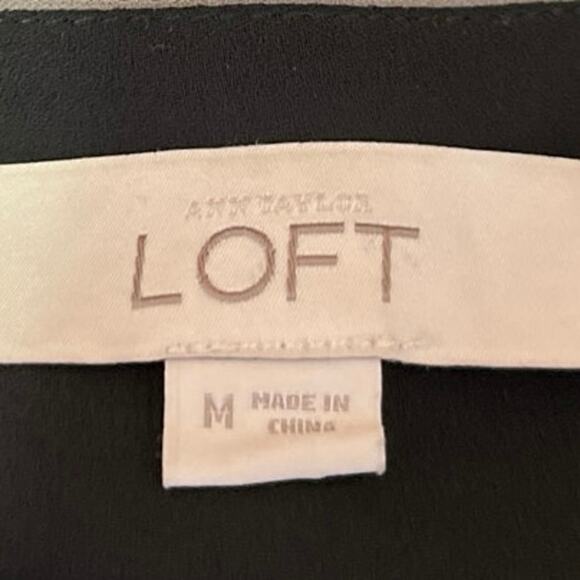 Ann Taylor Loft Black Colorblock Silk Satin Long Sleeve Shirt Blouse Top Size M - Picture 3 of 4